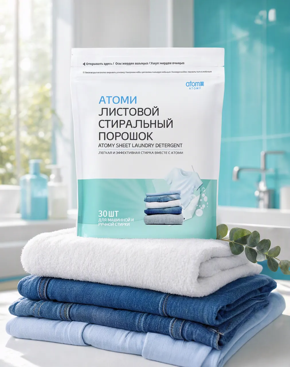 Листовой стиральный порошок Атоми — стирка, кондиционер и отбеливатель в одном листе, фото 7